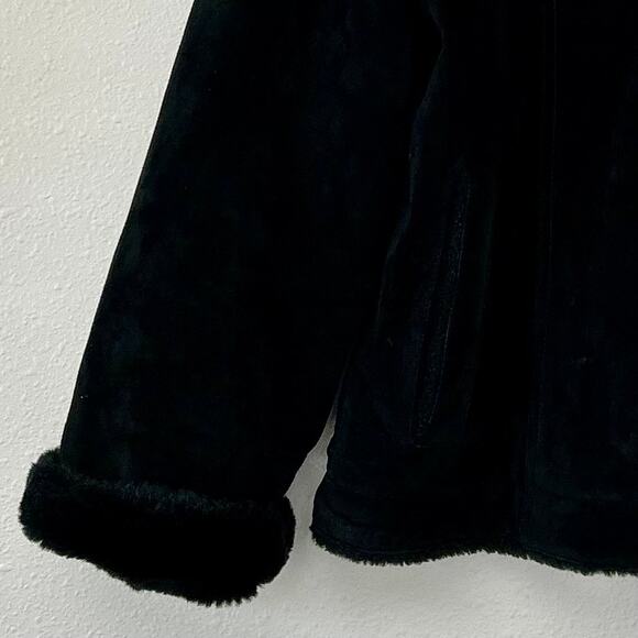 Vintage UTEX Design suede faux fur lined coat 90s Y2K boho grunge goth winter M - Picture 8 of 10